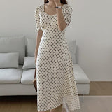 Summer V-Neck Dot Printing Midi Dress For Women Fashion Female Bohemian Beach Vacation Dresses