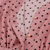 Pink Black Polka Dot 3/4 Sleeve V Neck Robe Pin Up High Waist Button Up Party Casual Dress