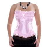 Sexy Satin Overbust Corset and Bustiers Tops with side Zipper Lace Bowknot Decorated Showgirl Body Shaper Plus Size XS-6XL