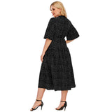 Black Polka Dot Plus Size Women Summer Sleeve Button High Waist Robe Vintage Retro Casual Dress