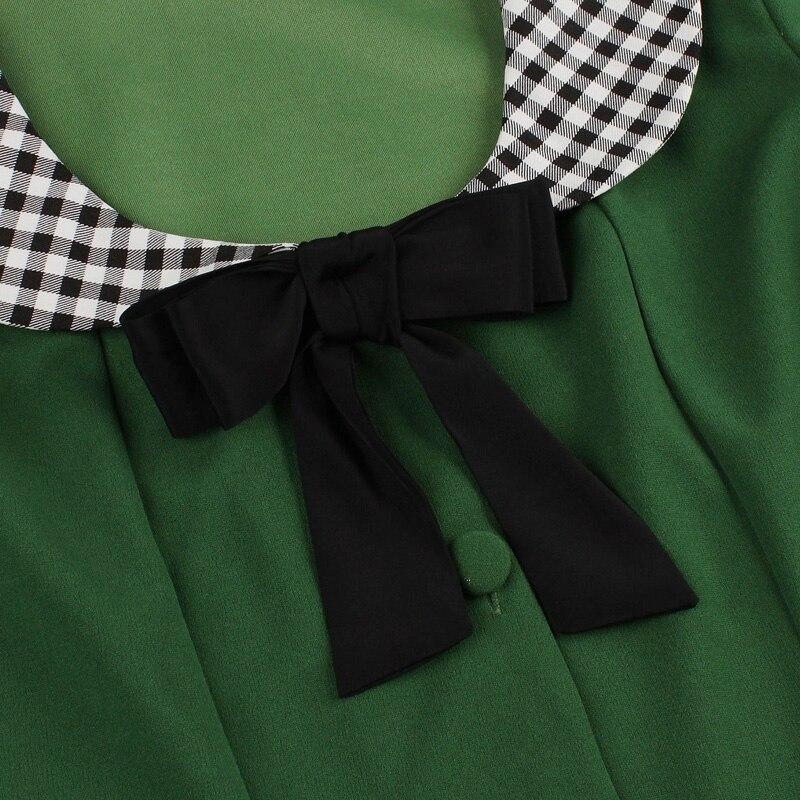 2021 Vintage Green A-Line Midi Dress Square Neck Single-Breasted Bow Elegant 50s Style Women Short Sleeve Pinup Tunic Dresses