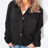 Corduroy Women Blouses Long Sleeve Solid Loose Style Shirt Tops