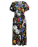 Bohemian Vintage Floral Print A-Line Long Boho Holiday Maxi Beach Dress