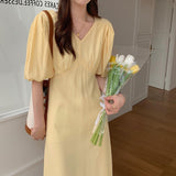 Fashion Women V-Neck Short Sleeve Elegant Casual A-line Dresses 2021 Summer Female Party Vestidos