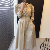 Women Vintage Full Sleeve Shirt Dress Autumn Slim Waist Ladies A-line Dress Vestidos Femme  New