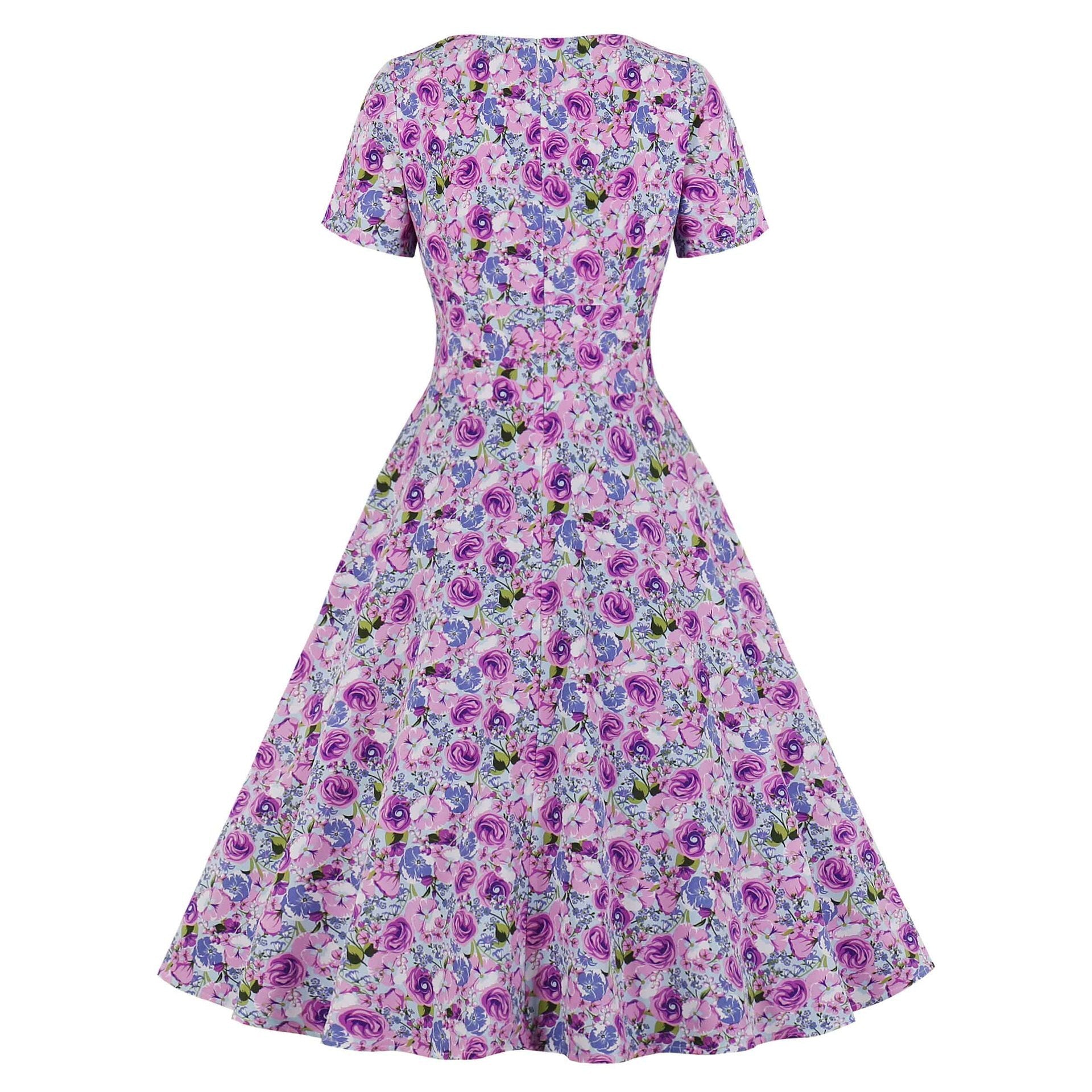 2021 Bohemian Beach Floral Women Casual Party Dress With Bow Short Sleeve 50s 60s Big Swing Rocakbilly Pin Up Vintage Sundress
