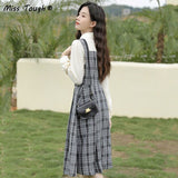 Patchwork Vintage Kawaii Dress Women Fake Two-Piece Plaid Party Midi Dress Female Korean College Style Chic Dress Autumn 2021