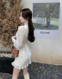 Women Ruffle Mini Dress Casual High Street French Long Sleeve High Waist Party Elegant Dress Female Clothing