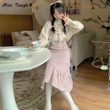 Japanese Kawaii Plaid Strap Dress Women Sweet Bow Designer Party Midi Dress Female Casual Korean Fashion Winter Cute Dress 2021