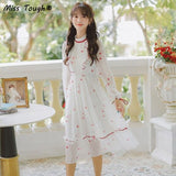 Autumn Elegant Chiffon Floral Dress Women Vintage Print Party Midi Dresses Female Temperament Korean Fashion Designer Dress 2021