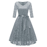 1950s Lace V Neck Long Sleeve Swing  Jurken Winter Evening Party Formal Dinner Dress