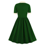 1950s Elegant Women Short Sleeve Bowknot Button Robe Pin Up Swing Retro Party Vintage Dress