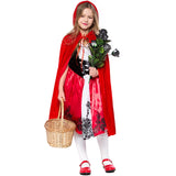Little Red Riding Hood Dress With Coat Cape Fairy Tale Princess Cosplay Costume For Kids Girls  Halloween Fancy Party Dresses
