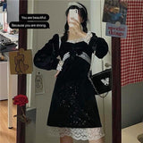 Black Gothic Dress Women Winter Elegant Lace Patchwork Party Dress Female High Street Japanese Kawaii Korean Dress Women 2020