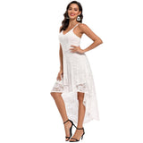 Sexy Pink Lace Beach Wear V Neck Sleeveless Spaghetti Strap High Low White Party Dresses