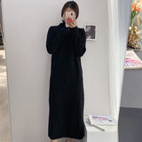 Female Casual Turtleneck Full Sleeve Straight Knitted Dress Women Autumn Winter Thicken Sweater Dress