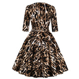 Sexy Leopard Print 3/4 Sleeve Cotton Belt Robe Pin Up Swing Retro Vintage Dresses With Pockets