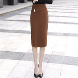 Women Ladies Spring Autumn Solid Office Wear Midi Formal High Waist Pencil Skirts