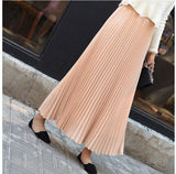 Autumn Winter Elegant Pleated Long Solid High Waist A-Line Maxi Skirt