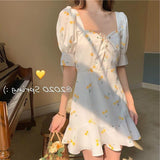 Summer Floral Mini Dress Women French Style Elegant Sweet Fairy Dress Casual Korean Japan Style Kawaii Chiffon Dress Women 2020