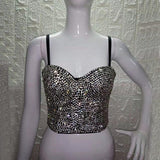 Sparkling Hot Diamonds Camisole Top Women Sexy Tank and Camis with Padded Nightclub Party Cropped Tops