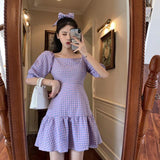 Korean Elegant Plaid Dress Women Casual Sweet Temperament Y2k Mini Sundress Female Chic Pretty Party Outdoor Mini Dress 2021 New