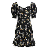 Summer Dress 2020 Retro Boho Women Tie Neck Floral Print Floral Mini Sexy White Dress Puff Sleeve Korean Vestidos