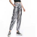 Shiny Holographic Pants Loose High Waist Metallic Trousers Dance Performance Hip Hop Pants Streetwear Joggers
