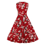 Multicolor Floral Print Vintage Women Elegant Summer Midi Casual O-Neck Sleeveless Rockabilly Swing Dress
