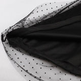 Black Elegant Dotted Mesh Overlay Sheer Long Sleeve Women Autumn High Waist Vintage Midi Party Dress