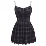 Preppy Style Gothic Girls Sexy Vintage Mini Dress Red Balck Pleated Plaid Women Mini Short Dresses Punk Hip Hop Streetwear