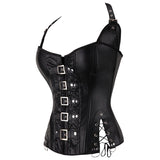 Women's Brown Black Lingerie Halterneck Corsets Bustiers Steampunk Zip Leather Corset Sexy Gothic Party Clubwear Corselet