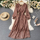 2021 French Spring Summer Women's Floral Chiffon Dress Femme Robe Long Sleeve Fashion Sexy V-Neck Vintage Vestidos Clothing