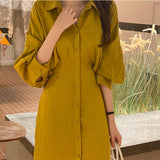 New 2020 Women Summer Shirt Dress Solid Colors Casual Elegant Slim Waist  Long Female Party Vestidos femme Dress