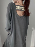 Women Hoodie Letter Printed Long Sweatshirt Dress Casual Fashion Warm Full Sleeve Korean Female Hollow Out Vestidos