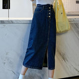 Jeans Long Women High Waist Party Solid Denim Midi Skirt Streetwear Ladies Skirt