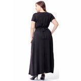 Black 5XL Plus Size Women Short Sleeve Deep V Neck High Waist Long Maxi Summer Party Casual Dresses