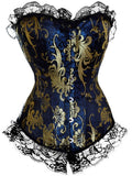 Womens Corsets and Bustiers Tops Strapless Gothic Corset Sexy Blue Lace Floral Corselet Overbust Pattern Vintage Gowns