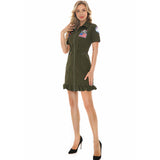 Deluxe Adult Army Green Military Tactical Pilot Costume Female Fancy Dress Halloween Party American Airforce Cosplay