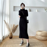 Winter Women Turtleneck Sweaters Dress Elegant Full Sleeve Loose Female Knitted Dress 2021 Autumn Knit Vestidos