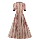 1950s Vintage Short Sleeve Print Midi Swing Robe Pin Up Elegant Retro Dress