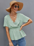 Vintage Solid Summer Women Blouse Shirt Casual Short Sleeve Slim Lace Crop Top