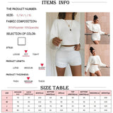 Women Soft Fluffy 2 Piece Set O Neck Long Sleeve Crop Top High Waist Skinny Shorts Casual Matching Outfits Set