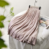 Summer Elegant High Waist A-line Pleated Women Casual Pocket Skirts