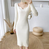 Dresses For Women Sexy Ribbed Knitted Bodycon Dress Women Winter Long Sleeve Midi Sweater Dress Clothes