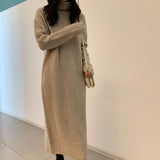 Female Casual Turtleneck Full Sleeve Straight Knitted Dress Women Autumn Winter Thicken Sweater Dress