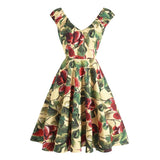 Office V-Neck Botanical Print 50s Pinup High Waist Vintage Dresses for Women 2021 Sleeveless A-Line Elegant Short Party Dress