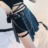 Harajuku Punk Style Plaid Irregular Skirts Gothic Women Hollowed Out High Waist Pleated Mini Skater Female Streetwear Clothing