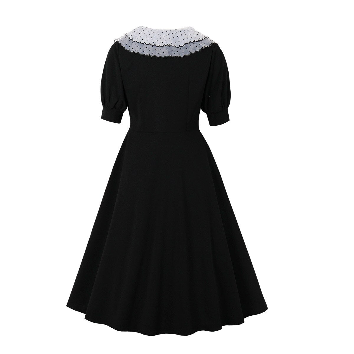 1950s Elegant Black Women Casual Short Sleeve Single Breasted Robe Pin Up Swing Retro Dress