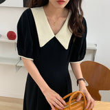 Women Harajuku Summer Short Sleeve Midi Holiday Chic A-line Popular Loose Lapel Retro Fashion Dress